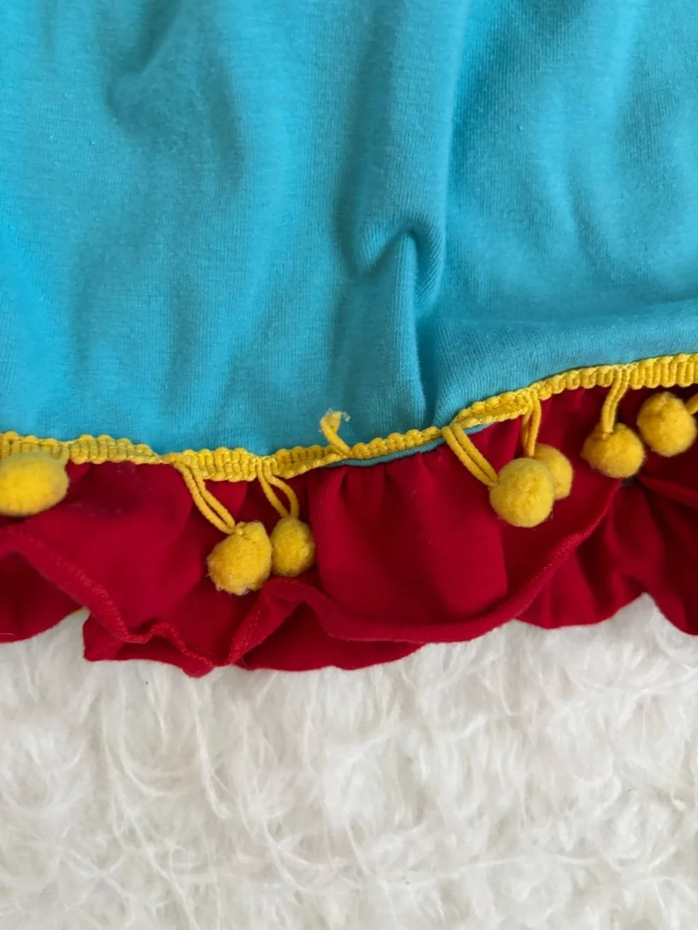 Girls Turquoise Farm Tractor Ruffle Dress with Red & Yellow Accents